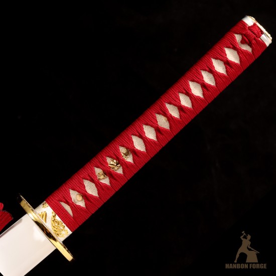 Premium T10 Shinogi-Zukuri Katana – Hand-Forged Japanese Sword, Custom Engravings, Red Tsuka-Ito