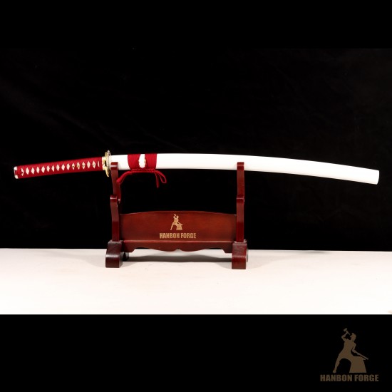 Premium T10 Shinogi-Zukuri Katana – Hand-Forged Japanese Sword, Custom Engravings, Red Tsuka-Ito