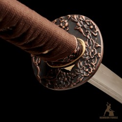 Premium 1095 Folded Steel Shinogi-Zukuri Katana with Double Hi Groove – Mirror Polished Japanese Sword, Brown Tsuka-Ito, Custom Engravings