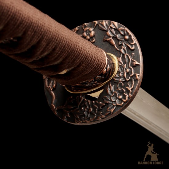 Premium 1095 Folded Steel Shinogi-Zukuri Katana with Double Hi Groove – Mirror Polished Japanese Sword, Brown Tsuka-Ito, Custom Engravings Premium 1095 Folded Steel Shinogi-Zukuri Katana with Double Hi Groove – Mirror Polished Japanese Sword, Brown Tsuka-Ito, Custom Engravings
