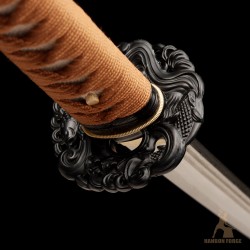1095 Folded Steel Katana Sword | Shinogi-Zukuri Blade with Double Bohi & Carp Tsuba