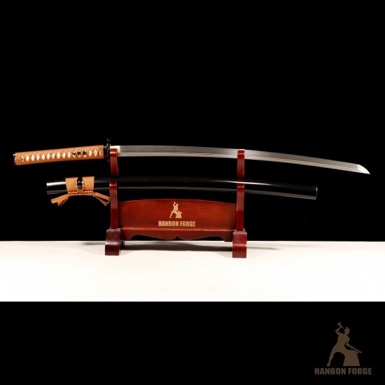 1095 Folded Steel Katana Sword | Shinogi-Zukuri Blade with Double Bohi & Carp Tsuba
