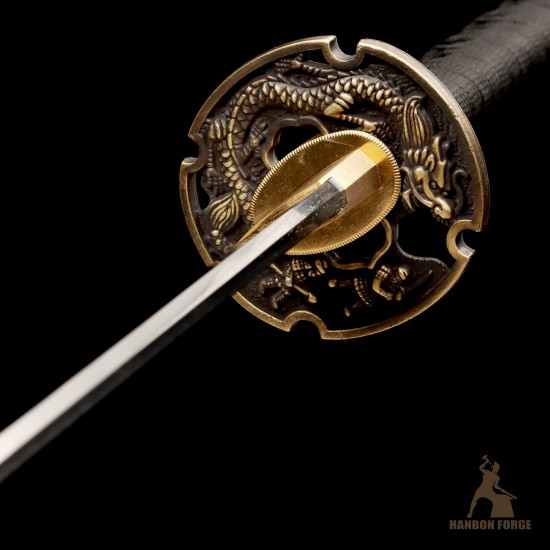 Premium T10 Hand-Forged Katana – Black Dragon Warrior Full Tang Japanese Sword with Red Rayskin & Mirror Polished Blade Premium T10 Hand-Forged Katana – Black Dragon Warrior Full Tang Japanese Sword with Red Rayskin & Mirror Polished Blade