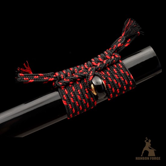 Premium T10 Hand-Forged Katana – Black Dragon Warrior Full Tang Japanese Sword with Red Rayskin & Mirror Polished Blade Premium T10 Hand-Forged Katana – Black Dragon Warrior Full Tang Japanese Sword with Red Rayskin & Mirror Polished Blade