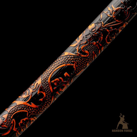 Premium T10 Hand-Forged Katana – Black Dragon Warrior Full Tang Japanese Sword with Red Rayskin & Mirror Polished Blade Premium T10 Hand-Forged Katana – Black Dragon Warrior Full Tang Japanese Sword with Red Rayskin & Mirror Polished Blade