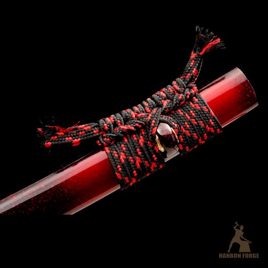 1095 Folded Steel Red Blade Katana with Tiger Tsuba 1095 Folded Steel Red Blade Katana with Tiger Tsuba