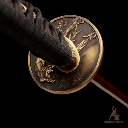 1095 Folded Steel Red Blade Katana with Tiger Tsuba