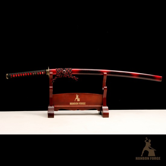 1095 Folded Steel Red Blade Katana with Tiger Tsuba 1095 Folded Steel Red Blade Katana with Tiger Tsuba