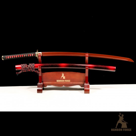 1095 Folded Steel Red Blade Katana with Tiger Tsuba 1095 Folded Steel Red Blade Katana with Tiger Tsuba