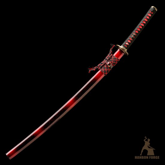 1095 Folded Steel Red Blade Katana with Tiger Tsuba 1095 Folded Steel Red Blade Katana with Tiger Tsuba