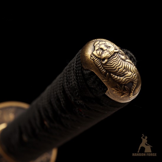 1095 Folded Steel Red Blade Katana with Tiger Tsuba 1095 Folded Steel Red Blade Katana with Tiger Tsuba