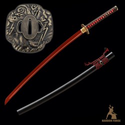 Handforged 1095 Folded Steel Red Blade Katana with Matte Black Saya