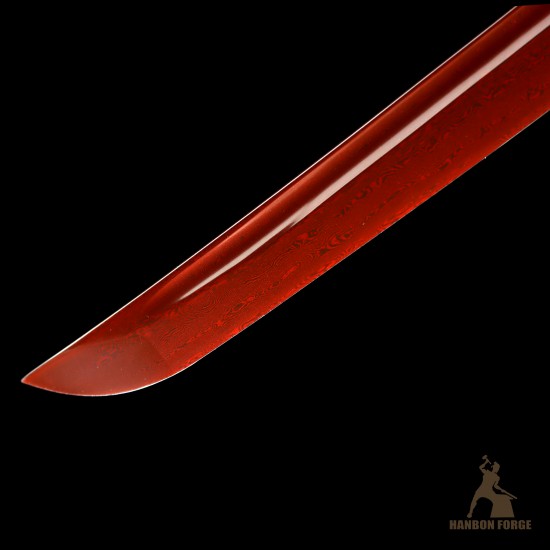 Handforged 1095 Folded Steel Red Blade Katana with Matte Black Saya Handforged 1095 Folded Steel Red Blade Katana with Matte Black Saya
