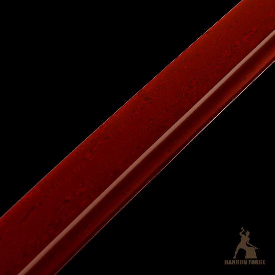 Handforged 1095 Folded Steel Red Blade Katana with Matte Black Saya Handforged 1095 Folded Steel Red Blade Katana with Matte Black Saya