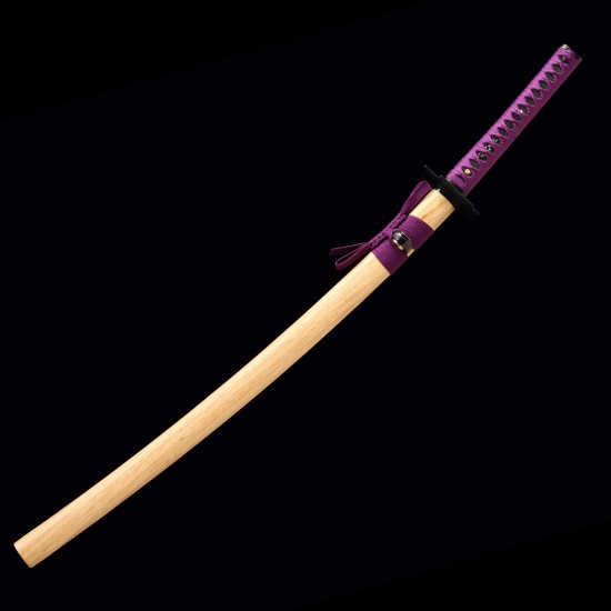 Handforged 1095 Folded Steel Red Blade Katana with Natural Wood Clear Lacquered Saya Handforged 1095 Folded Steel Red Blade Katana with Natural Wood Clear Lacquered Saya