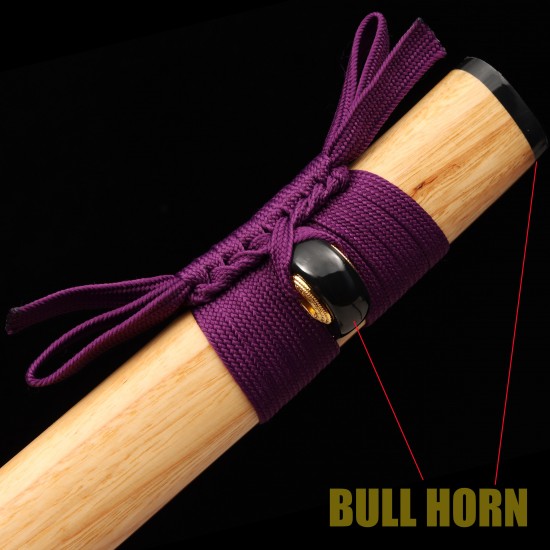 Handforged 1095 Folded Steel Red Blade Katana with Natural Wood Clear Lacquered Saya Handforged 1095 Folded Steel Red Blade Katana with Natural Wood Clear Lacquered Saya
