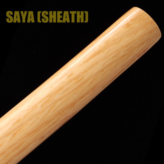 Handforged 1095 Folded Steel Red Blade Katana with Natural Wood Clear Lacquered Saya Handforged 1095 Folded Steel Red Blade Katana with Natural Wood Clear Lacquered Saya