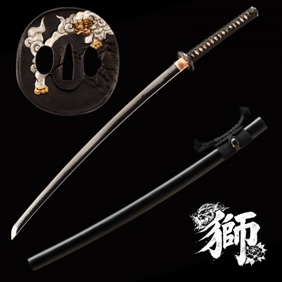Hand Forged 1095 Folded Steel Katana – Choji Hamon, Lion Theme Brass Fittings, Hazuya Polish | Full Tang Samurai Sword Hand Forged 1095 Folded Steel Katana – Choji Hamon, Lion Theme Brass Fittings, Hazuya Polish | Full Tang Samurai Sword