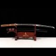 Hand Forged T10 Steel Katana with Genuine Midare Hamon, Gold Musashi Tsuba and Black Piano Finish Saya Hand Forged T10 Steel Katana with Genuine Midare Hamon, Gold Musashi Tsuba and Black Piano Finish Saya