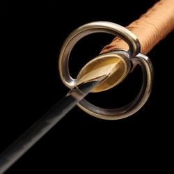 Hand Forged T10 Steel Katana with Genuine Midare Hamon, Gold Musashi Tsuba and Black Piano Finish Saya