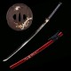 Hand Forged 1095 Folded Steel Katana with Genuine Gunome Hamon, Japanese Silk Ito and Mother-of-Pearl Red Lacquer Saya Hand Forged 1095 Folded Steel Katana with Genuine Gunome Hamon, Japanese Silk Ito and Mother-of-Pearl Red Lacquer Saya