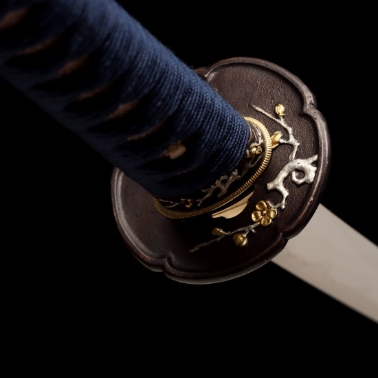 Hand Forged 1095 Folded Steel Katana with Genuine Gunome Hamon, Japanese Silk Ito and Mother-of-Pearl Red Lacquer Saya Hand Forged 1095 Folded Steel Katana with Genuine Gunome Hamon, Japanese Silk Ito and Mother-of-Pearl Red Lacquer Saya
