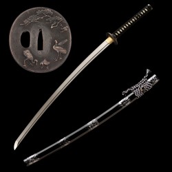 1095 Folded Steel Katana with Mirror Polished Blade and Dancing Crane & Butterfly Fittings