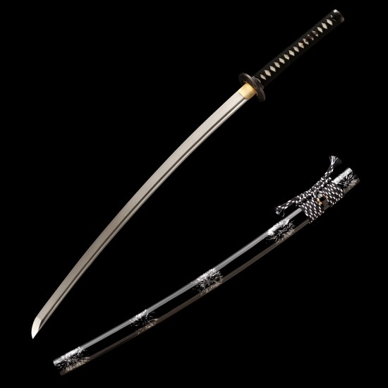 1095 Folded Steel Katana with Mirror Polished Blade and Dancing Crane & Butterfly Fittings