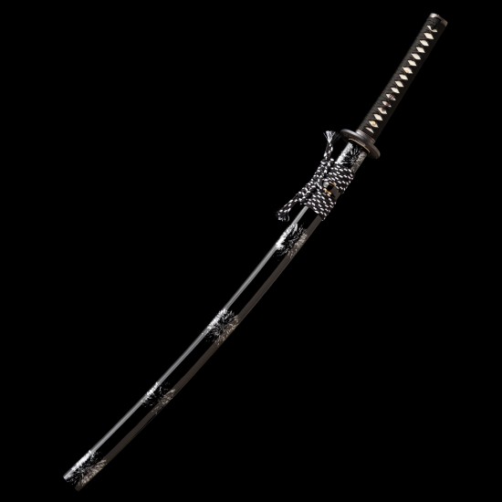 1095 Folded Steel Katana with Mirror Polished Blade and Dancing Crane & Butterfly Fittings