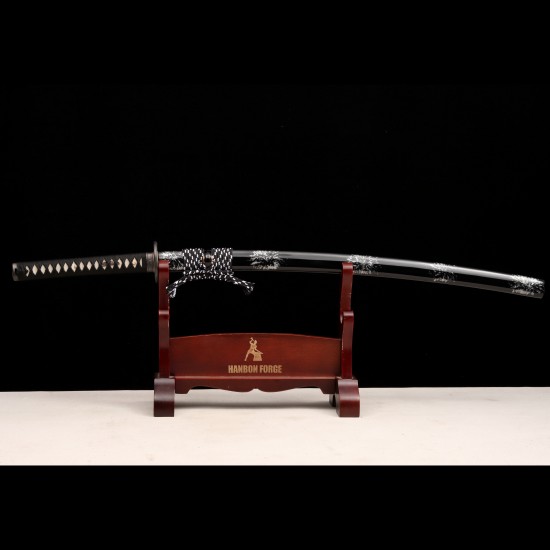 1095 Folded Steel Katana with Mirror Polished Blade and Dancing Crane & Butterfly Fittings