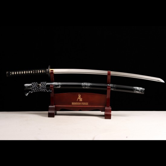 1095 Folded Steel Katana with Mirror Polished Blade and Dancing Crane & Butterfly Fittings