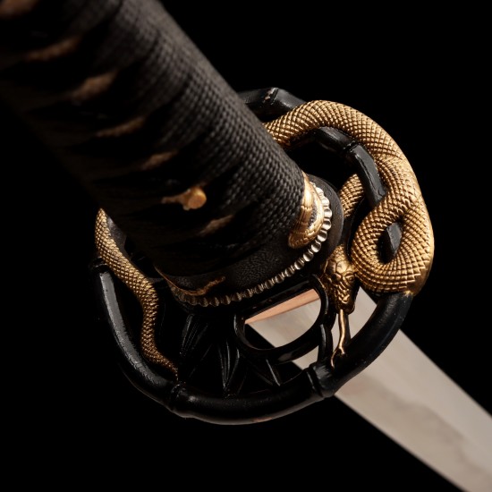 Hand Forged T10 Steel Katana with Genuine Notare Hamon and Coiled Snake Brass Fittings Hand Forged T10 Steel Katana with Genuine Notare Hamon and Coiled Snake Brass Fittings
