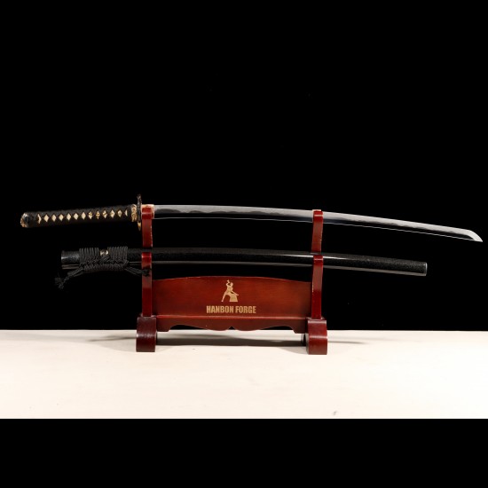 Hand Forged T10 Steel Katana with Genuine Notare Hamon and Coiled Snake Brass Fittings Hand Forged T10 Steel Katana with Genuine Notare Hamon and Coiled Snake Brass Fittings