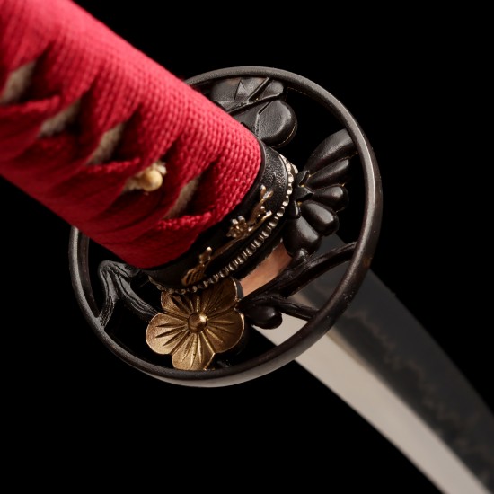 Hand Forged T10 Steel Katana with Genuine Notare Hamon and Plum Blossom Fittings Hand Forged T10 Steel Katana with Genuine Notare Hamon and Plum Blossom Fittings