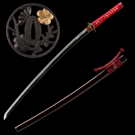 Hand Forged T10 Steel Katana with Genuine Notare Hamon and Plum Blossom Fittings Hand Forged T10 Steel Katana with Genuine Notare Hamon and Plum Blossom Fittings