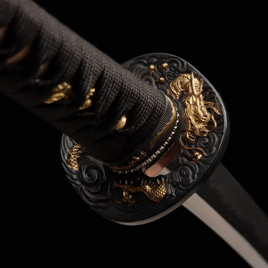 Hand Forged T10 Steel Katana with Genuine Notare Hamon and Gold Dragon Fittings | HanBon Forge Hand Forged T10 Steel Katana with Genuine Notare Hamon and Gold Dragon Fittings | HanBon Forge