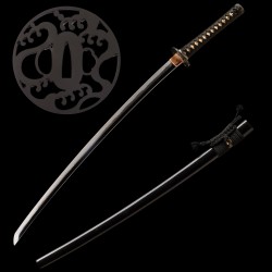 Hand-Forged T10 Steel Katana with Genuine Notare Hamon and Wave-Themed Fittings