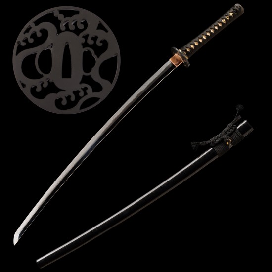 Hand-Forged T10 Steel Katana with Genuine Notare Hamon and Wave-Themed Fittings Hand-Forged T10 Steel Katana with Genuine Notare Hamon and Wave-Themed Fittings