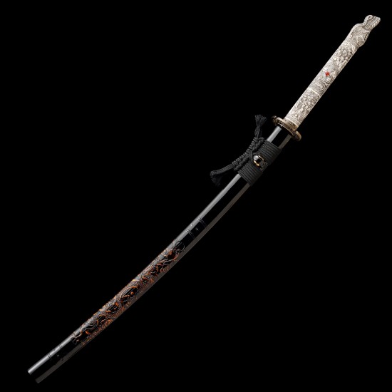 Hand-Forged T10 Steel Katana with Dragon Engraving, Mirror Polish & Dragon-Themed Fittings Hand-Forged T10 Steel Katana with Dragon Engraving, Mirror Polish & Dragon-Themed Fittings
