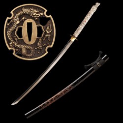 Hand-Forged T10 Steel Katana with Dragon Engraving, Mirror Polish & Dragon-Themed Fittings