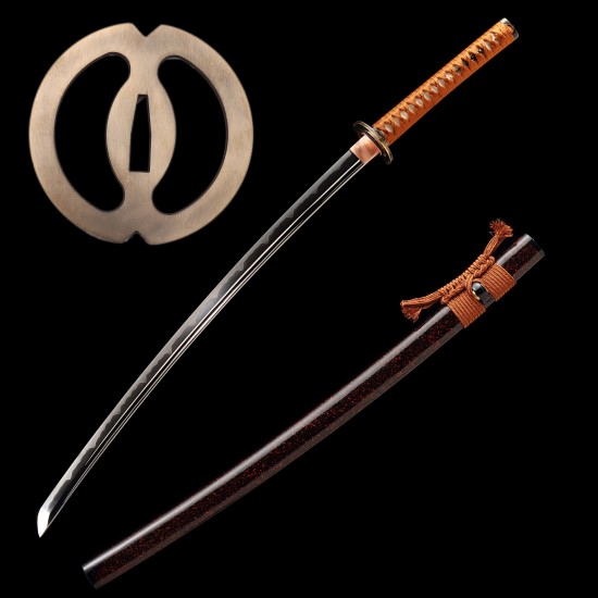 Hand-Forged T10 Steel Katana with Genuine Midare Hamon and Brass Musashi Fittings Hand-Forged T10 Steel Katana with Genuine Midare Hamon and Brass Musashi Fittings