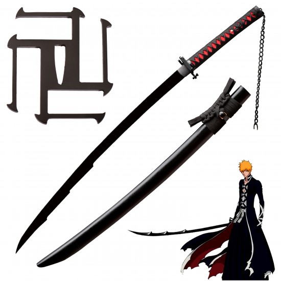 Handmade Bleach Ichigo Kurosaki Bankai Tensa Zangetsu Katana Sword – Black 1095 High Carbon Steel Anime Replica Handmade Bleach Ichigo Kurosaki Bankai Tensa Zangetsu Katana Sword – Black 1095 High Carbon Steel Anime Replica