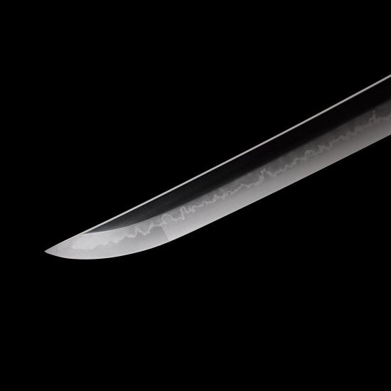 Hand-Forged T10 Steel Katana with Genuine Choji Hamon & Black Iron Mokkō Tsuba