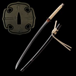 Hand-Forged T10 Steel Katana with Genuine Choji Hamon & Black Iron Mokkō Tsuba