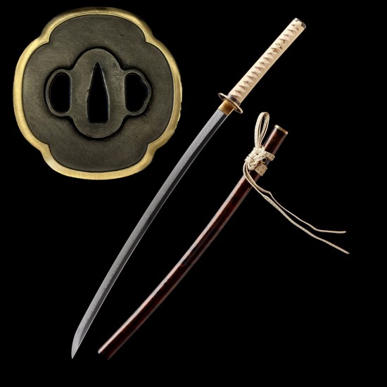 Hand-Forged T10 Steel Katana with Genuine Choji Hamon & Brass Mokkō Tsuba