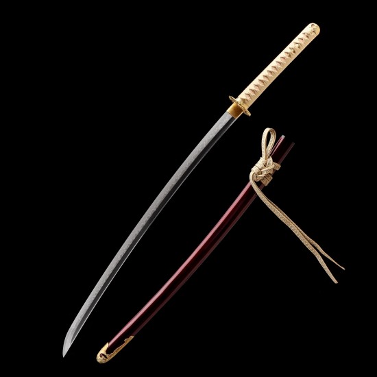 Hand Forged T10 Katana with Genuine Choji Hamon and Gold Wave Fittings