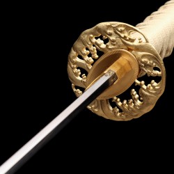 Hand Forged T10 Katana with Genuine Choji Hamon and Gold Wave Fittings