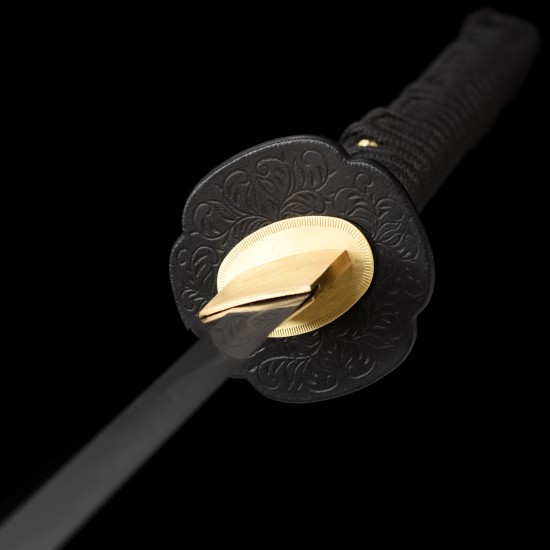 Karakusa Floral Scroll Katana – Hand Forged T10 Steel, Genuine Notare Hamon & Black Iron Fittings