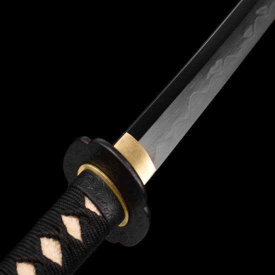 Karakusa Floral Scroll Katana – Hand Forged T10 Steel, Genuine Notare Hamon & Black Iron Fittings