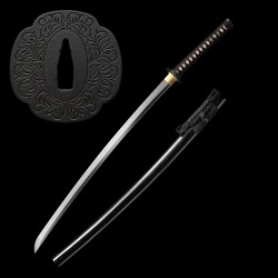 Karakusa Floral Scroll Katana – Hand Forged T10 Steel, Genuine Notare Hamon & Black Iron Fittings